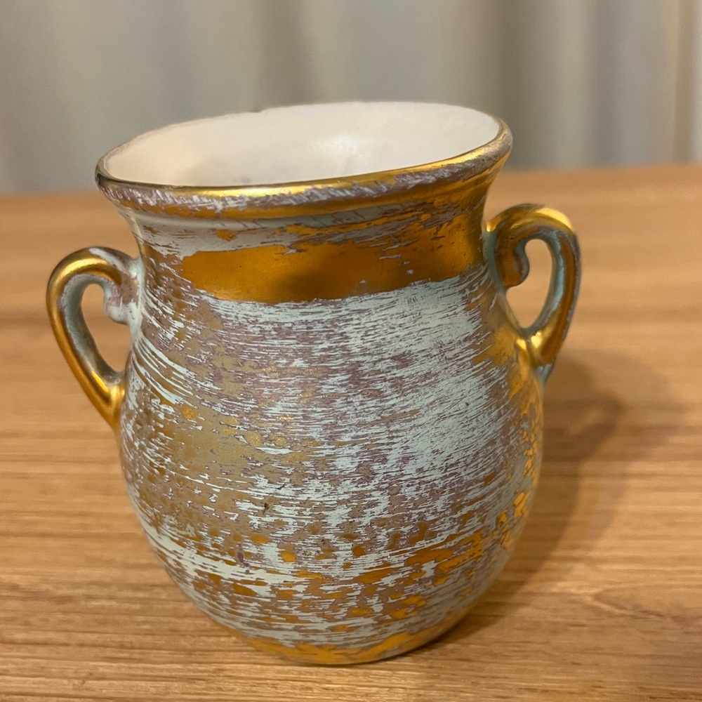Vintage Aqua & Antique Gold Double Handled Stangl  Pottery Vase
